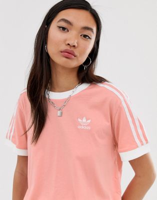 adidas originals retro 3 stripe t shirt light pink