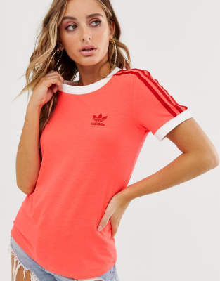 adidas 3 stripe t shirt pink
