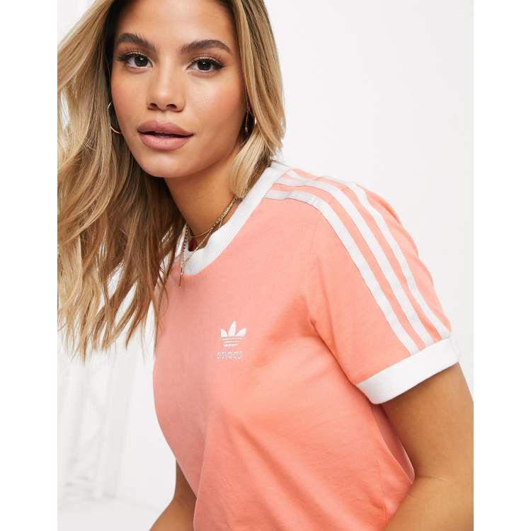 adidas Originals adicolor three stripe t shirt in pink ASOS