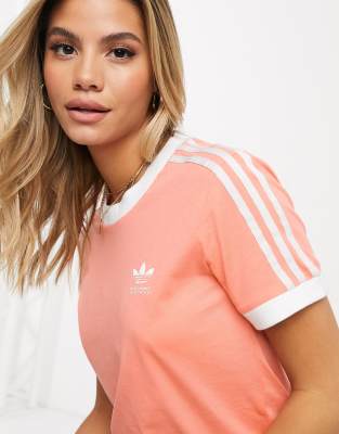adidas 3 stripe t shirt pink