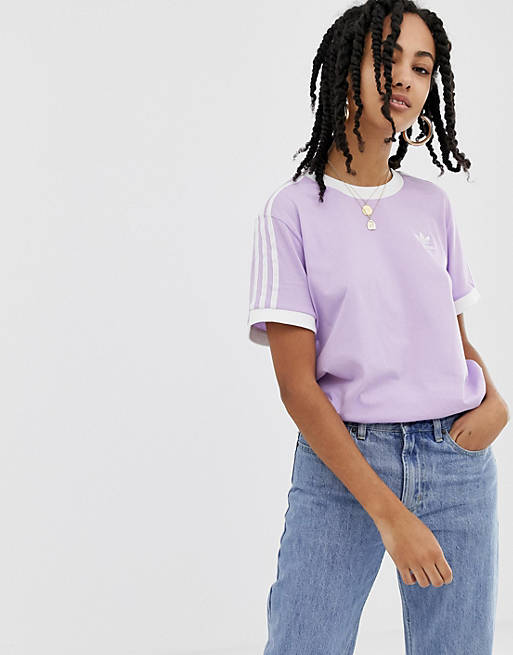 adidas Originals adicolor three stripe t-shirt in purple | ASOS