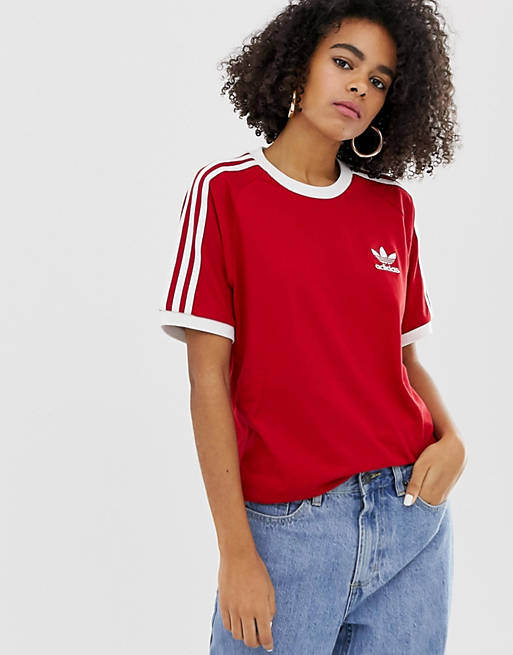 adidas Originals adicolor three stripe t-shirt in red | ASOS
