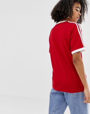 red adidas three stripe t shirt