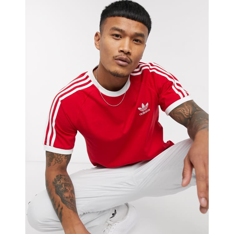 adidas Originals adicolor three stripe t shirt in red