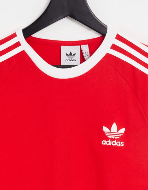 Red adidas 3 stripe shirt online