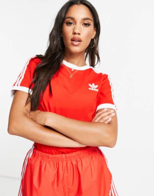 adidas Originals adicolor three stripe t shirt in red