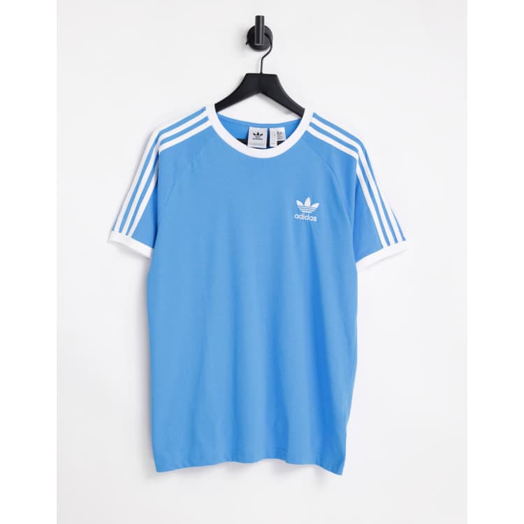 adidas Originals adicolor three stripe t shirt in sky blue