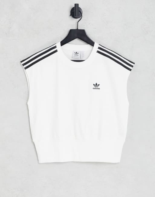 adidas Originals adicolor three stripe t-shirt in white with cinched waist