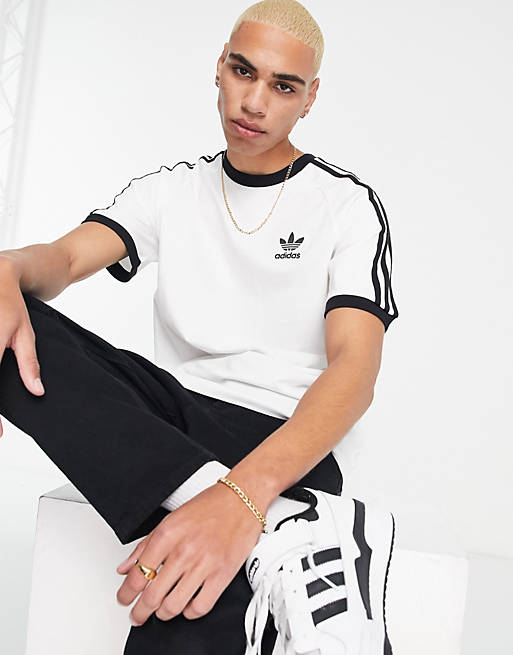 Men adidas Originals adicolor three stripe t-shirt in white 