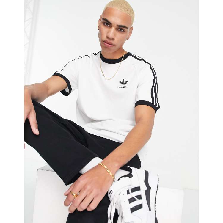 Adidas white three stripe tee new arrivals