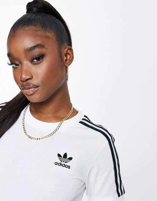 uklar For en dagstur Sæt ud adidas Originals ADICOLOR three stripe t-shirt in white | ASOS