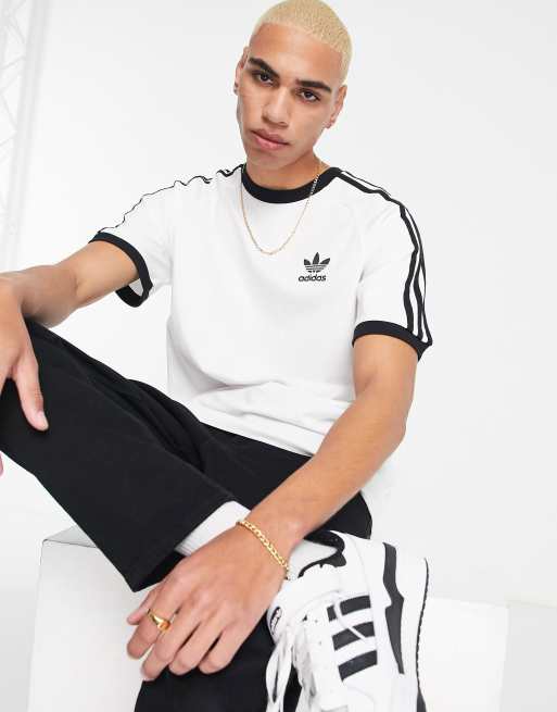 adidas Originals adicolor three ASOS in stripe t-shirt | white