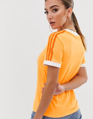 yellow adidas 3 stripe t shirt