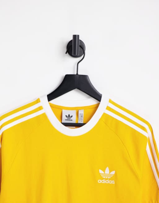 Yellow adidas 3 stripe t shirt best sale