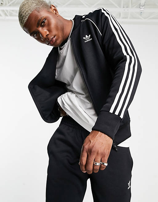 adidas Originals adicolor three stripe track jacket in black