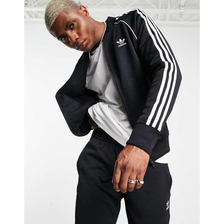 Adidas originals adicolor three stripe stadium jacket with hood in black top