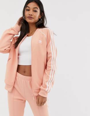 adidas originals adicolor three stripe track jacket in pink