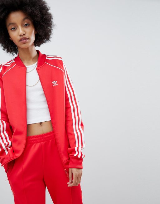 Vi ses i morgen vulkansk Beregning adidas Originals adicolor Three Stripe Track Jacket In Red | ASOS