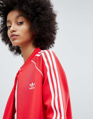 adidas originals adicolor three stripe track jacket in red