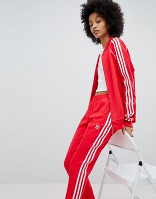 adidas originals adicolor three stripe track jacket in red