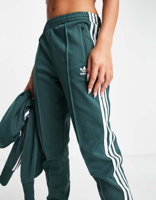 adidas Originals adicolor three stripe high waist leggings in green with  drawstring waist, ASOS