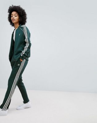 adidas originals adicolor three stripe track jacket in green