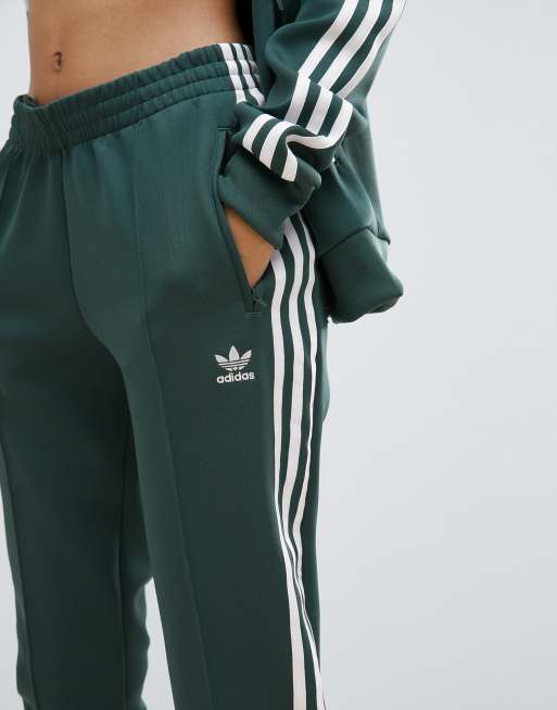 adidas Originals adicolor three stripe high waist leggings in green with  drawstring waist, ASOS