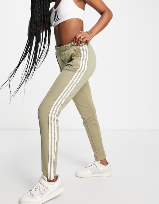 Adidas originals three stripe track pants in khaki discount
