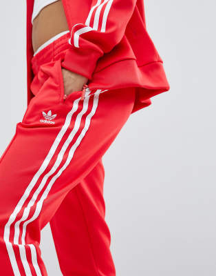 adidas 3 stripe red track pants