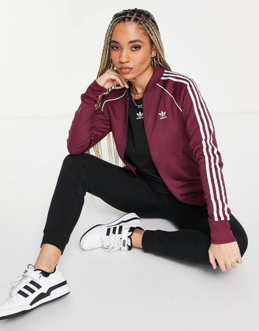 adidas Originals adicolor three stripe track top in crimson | ASOS