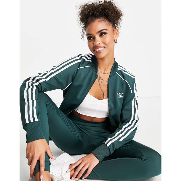 adidas Originals adicolor three stripe track top dark green | ASOS