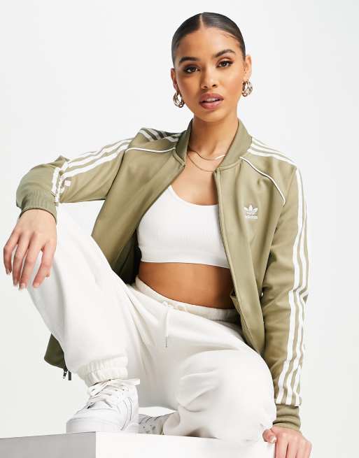 adidas Originals adicolor three stripe track top in khaki | ASOS