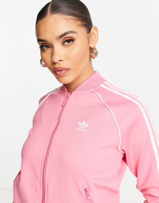 Adidas originals adicolor three stripe track jacket in pink clearance