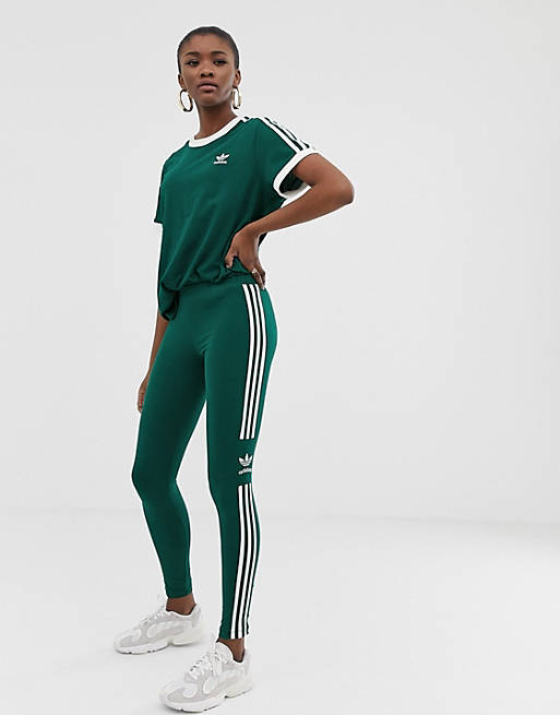 adidas Originals adicolor three stripe trefoil legging in green | ASOS