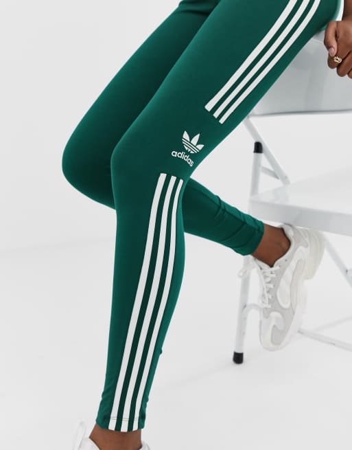 Adidas Originals Adicolor Three Stripe Trefoil Legging In Green