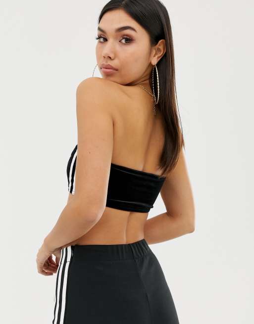 Heritage Logo Velour Bandeau Bralette, Black