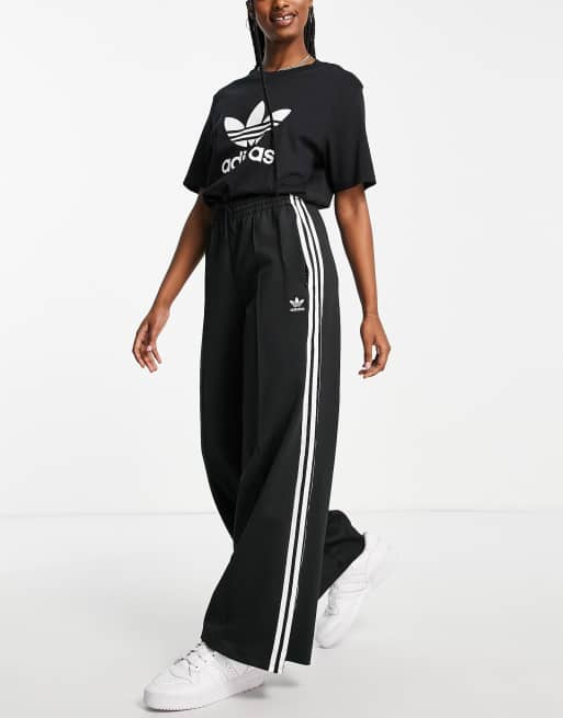 adidas Originals adicolor three stripe wide leg sweatpants in