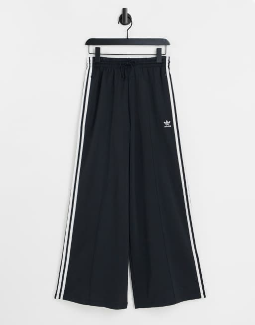 adidas Originals adicolor three stripe wide leg trousers in black, ASOS