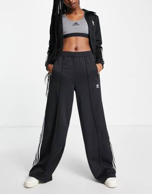 Adidas Originals Adicolor Three Stripe Wide Leg Track Pants In