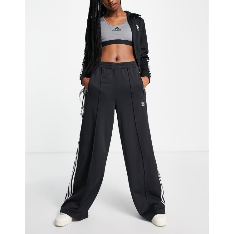 adidas Originals adicolor three stripe wide leg track pants in black | ASOS
