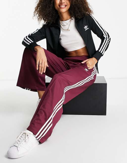adidas Originals adicolor three stripe wide leg track pants in crimson |  ASOS