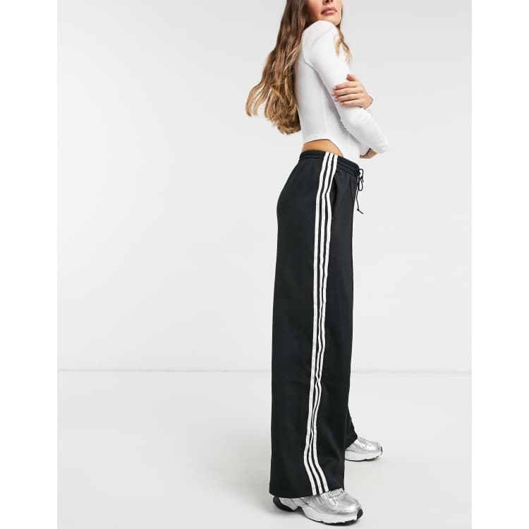 adidas Originals adicolor three stripe wide leg trousers in black ASOS