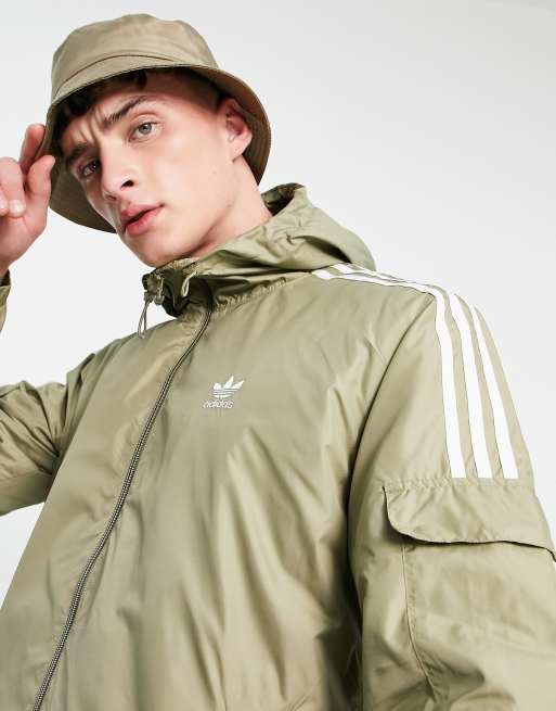 adidas Originals adicolor three stripe windbreaker in khaki