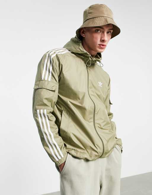 adidas Originals adicolor three stripe windbreaker in khaki ASOS