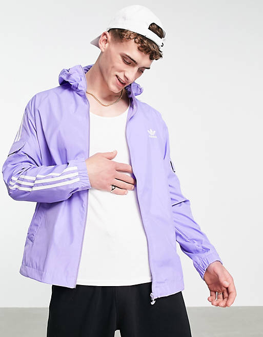 adidas Originals adicolor three stripe windbreaker jacket in light purple