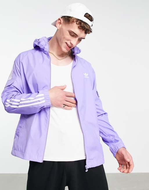 adidas Originals adicolor three stripe windbreaker jacket in light purple