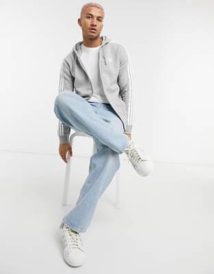 adidas originals three stripe zip thru hoodie in grey