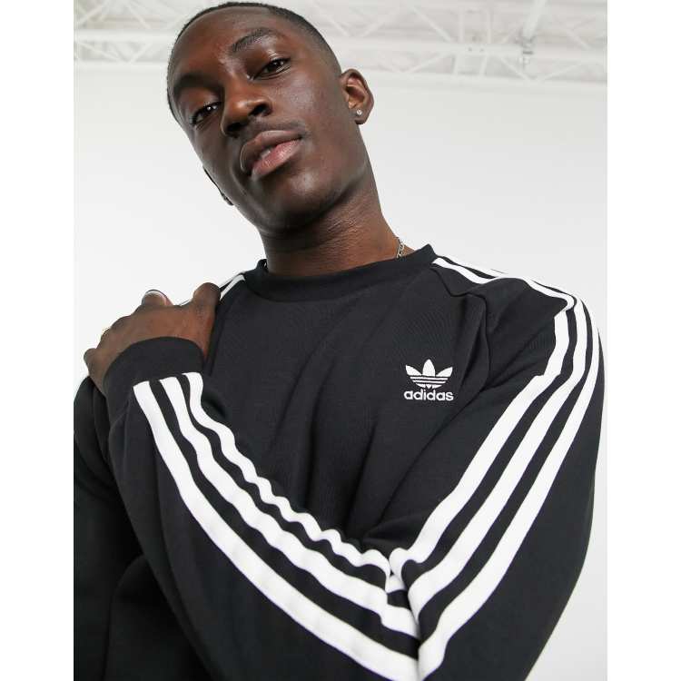 adidas Originals adicolor three stripes crew sweatshirt in black ASOS