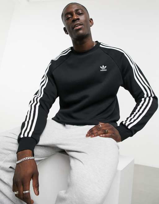 adidas Originals adicolor three stripes crew sweatshirt in black