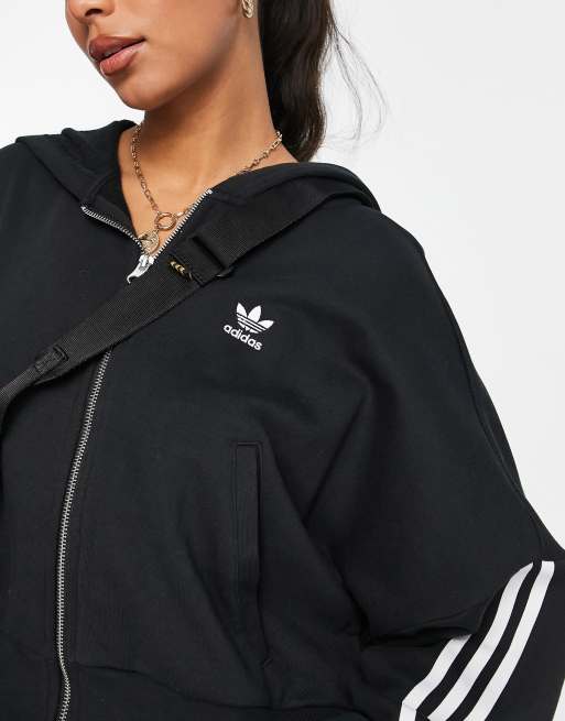 adidas Originals adicolor tonal three stripe zip up in black |